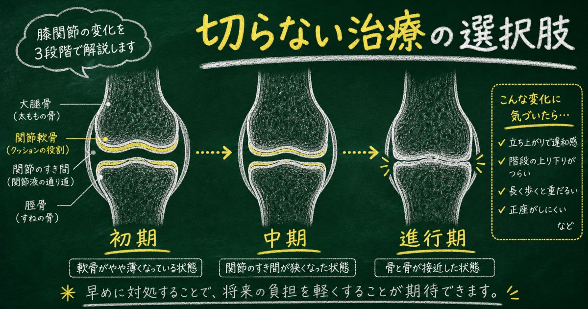 手術は避けたい…変形性膝関節症のステージ別症状と切らない治療法