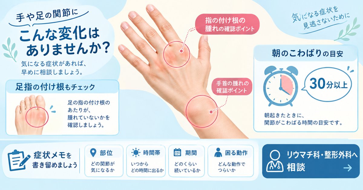 関節リウマチの症状をセルフチェックして手足の腫れから受診先を確認